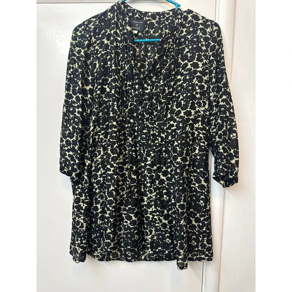 Natalie Martin Barneys New York Silk Floral‎ Tunic Blouse Black Cream Small